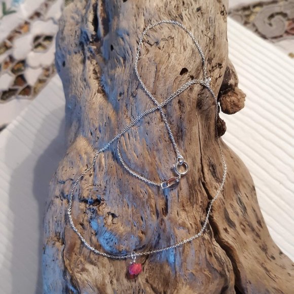 Sterling Silver Pink Welo Opal Drop Necklace 16" - Picture 1 of 4